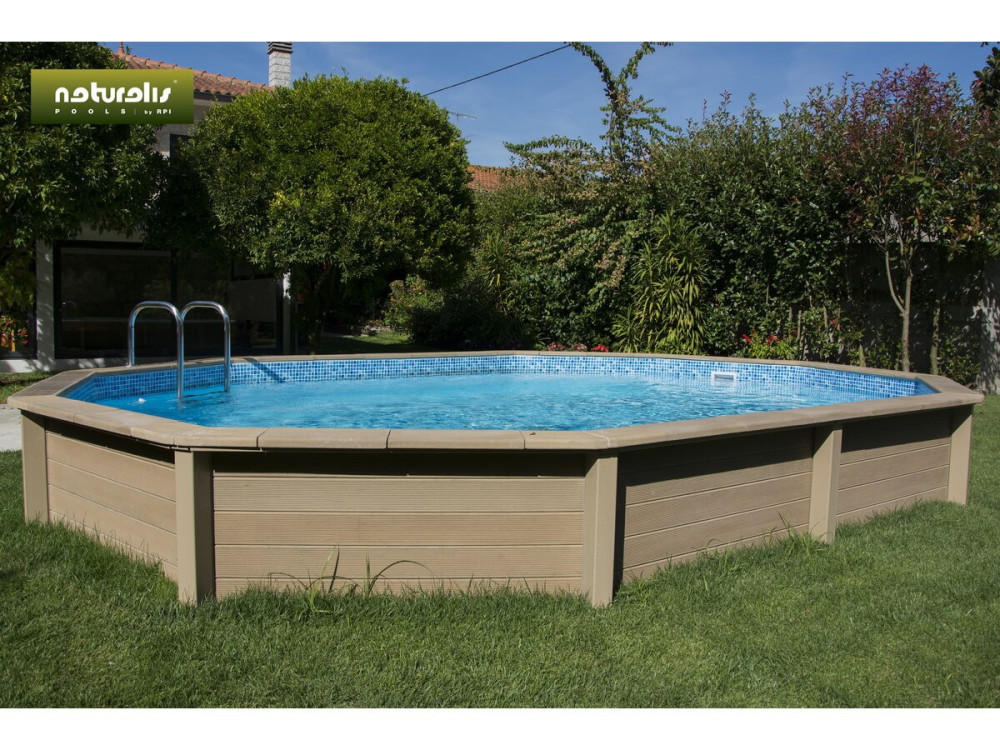 Kit piscina de betão com aspeto de madeira, decagonal e alongada Naturalis 2" - 6,36 x 4,74 x 1,40 m