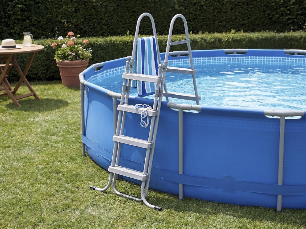Escada para piscina "Milo" com sistema de segurança para crianças - Cinzento