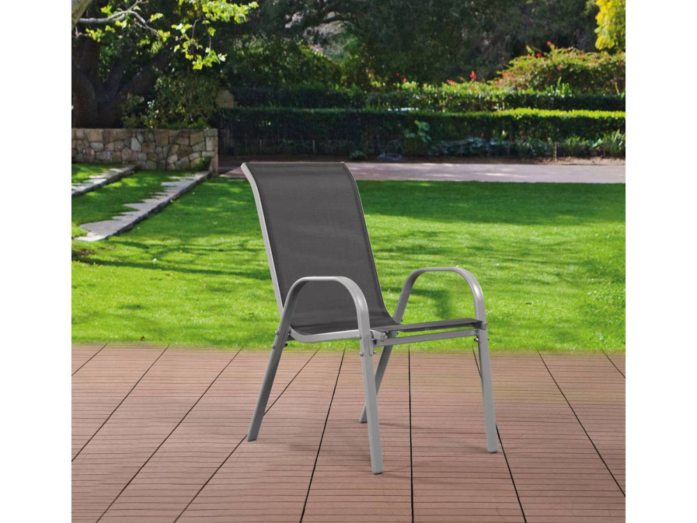 Poltrona de jardim Textilene "Cordoba" - Fénix - Cinza escuro/Prata - Kit de 4
