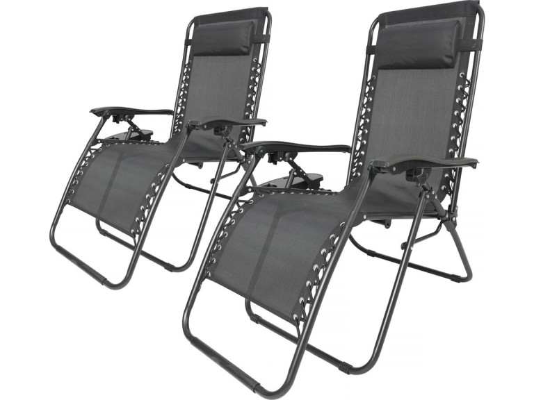 Conjunto de 2 poltronas de jardim reclináveis de gravidade zero "Sintra" - Preto