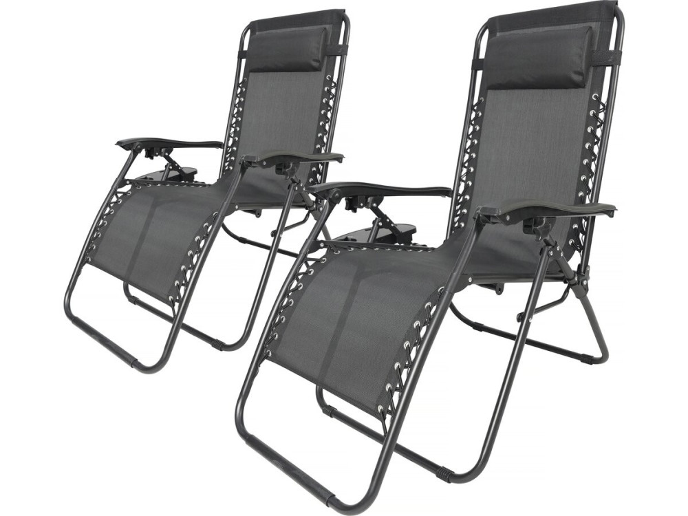 Conjunto de 2 poltronas de jardim reclináveis de gravidade zero "Sintra" - Preto