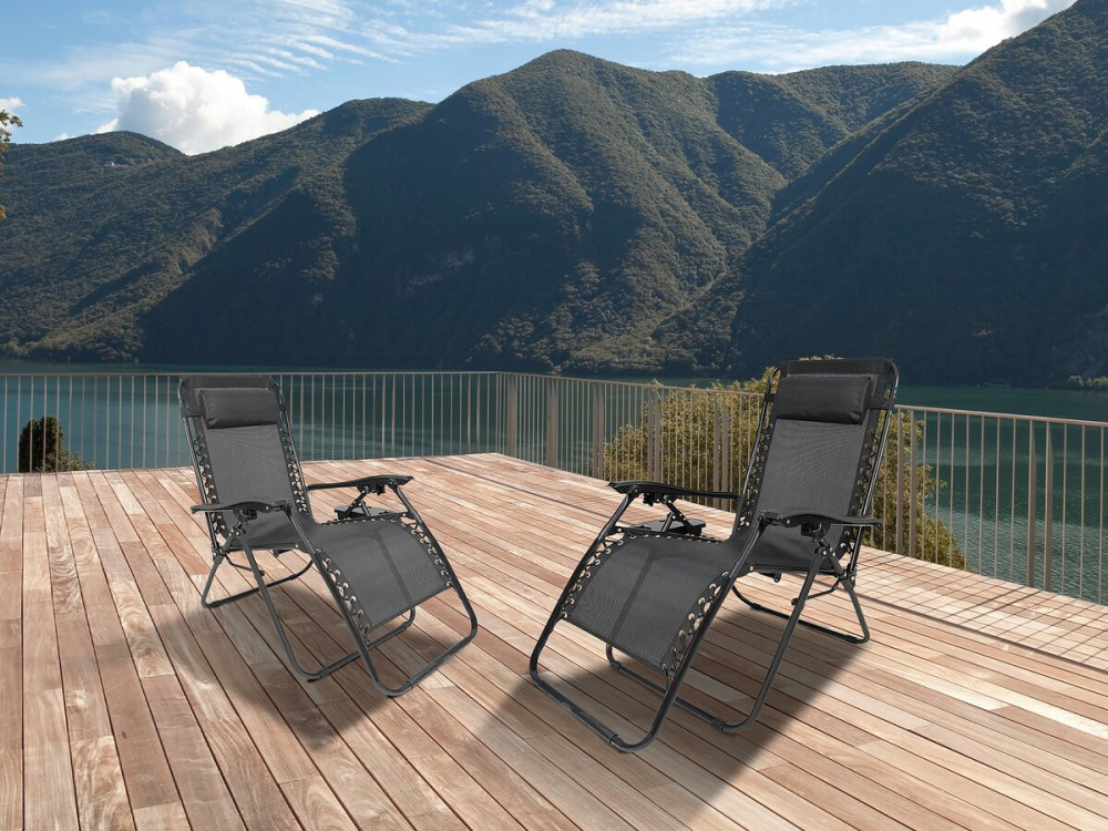 Conjunto de 2 poltronas de jardim reclináveis de gravidade zero "Sintra" - Preto