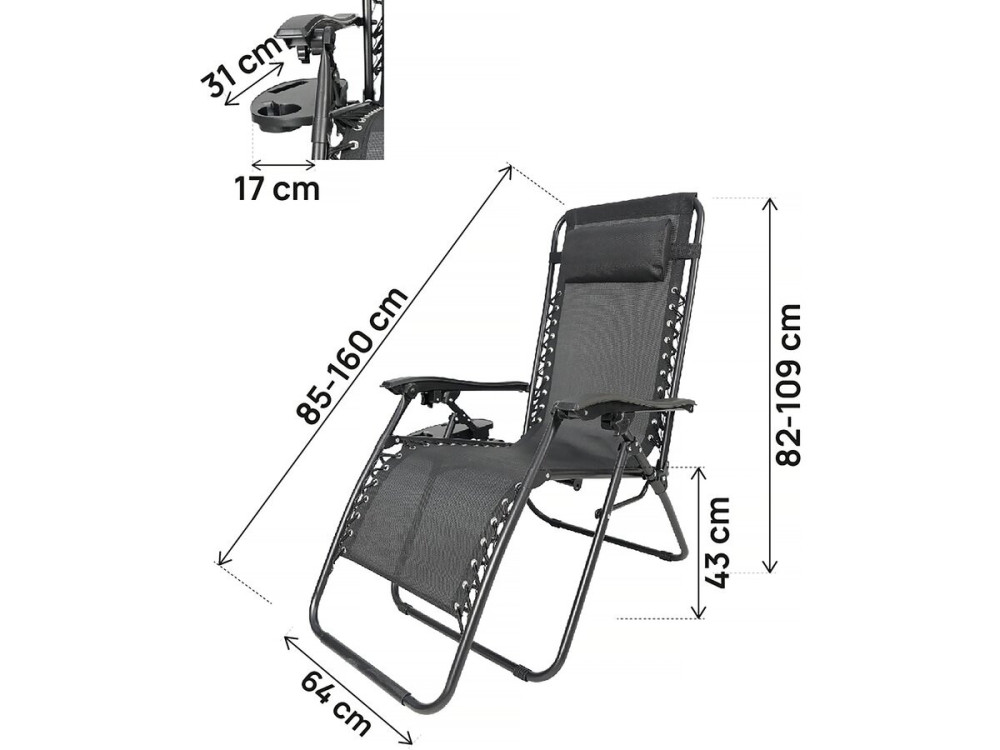 Conjunto de 2 poltronas de jardim reclináveis de gravidade zero "Sintra" - Preto