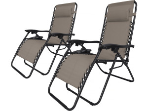 Conjunto de 2 cadeirões de jardim reclináveis de gravidade zero "Sintra" - Taupe