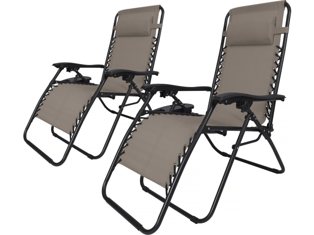 Conjunto de 2 cadeirões de jardim reclináveis de gravidade zero "Sintra" - Taupe