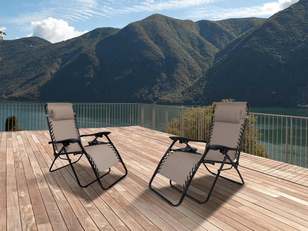 Conjunto de 2 cadeirões de jardim reclináveis de gravidade zero "Sintra" - Taupe