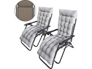 Conjunto de 2 cadeiras de jardim reclináveis de gravidade zero "Sintra" com almofadas acolchoadas - Taupe