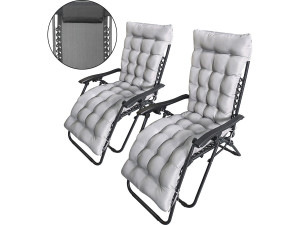 Conjunto de 2 cadeiras de jardim reclináveis de gravidade zero "Sintra" com almofadas acolchoadas - Preto