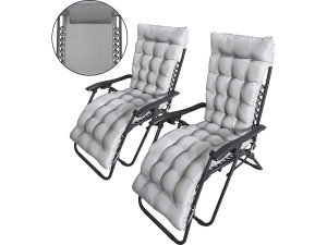 Conjunto de 2 cadeiras de jardim reclináveis de gravidade zero "Sintra" com almofadas acolchoadas - Cinzento