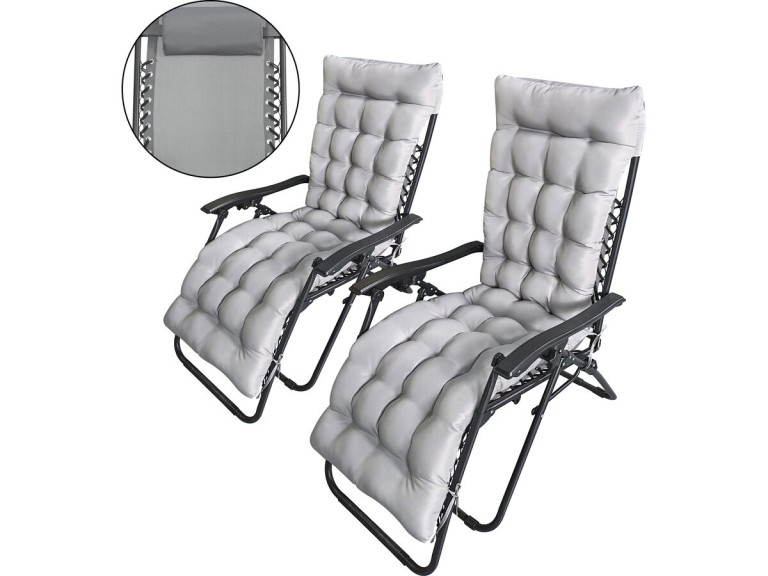 Conjunto de 2 cadeiras de jardim reclináveis de gravidade zero "Sintra" com almofadas acolchoadas - Cinzento