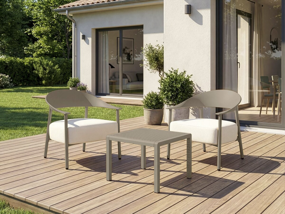 Conjunto de 2 cadeirões de jardim "Céora" em plástico e metal - Taupe