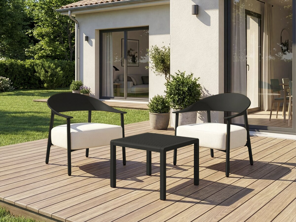 Conjunto de 2 cadeirões de jardim "Céora" em plástico e metal - Preto