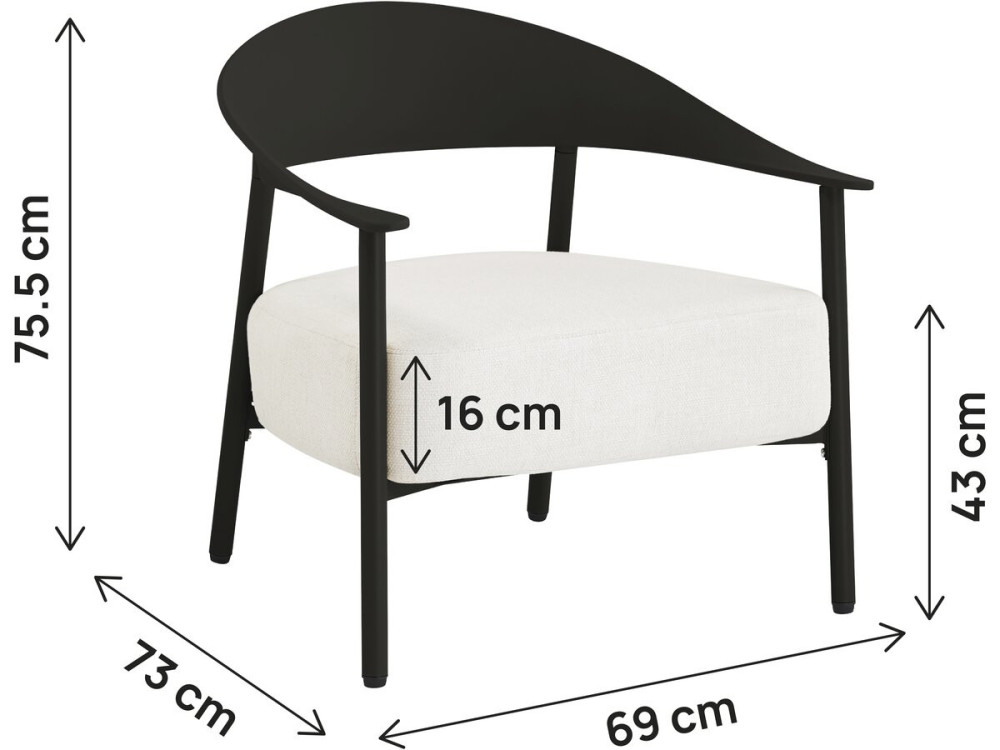 Conjunto de 2 cadeirões de jardim "Céora" em plástico e metal - Preto