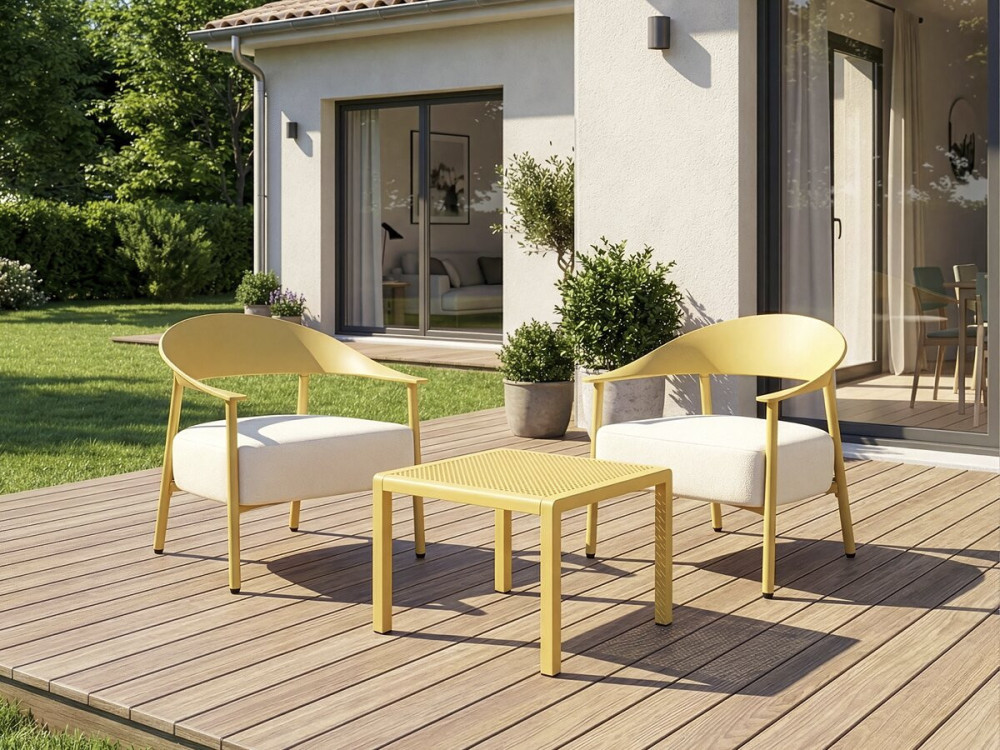 Conjunto de 2 cadeirões de jardim "Céora" em plástico e metal - Amarelo