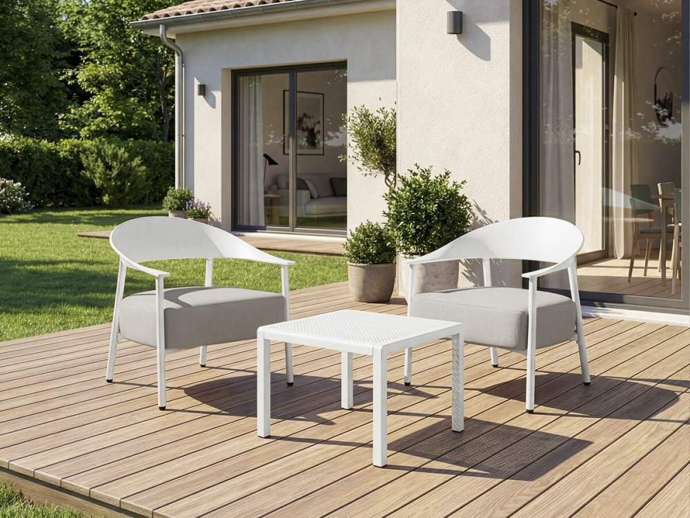 Conjunto de 2 cadeirões de jardim "Céora" em plástico e metal - Branco