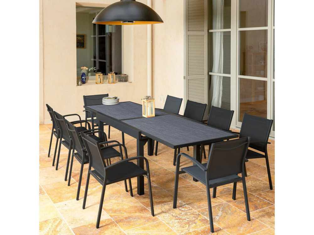 Mesa de jardim em alumínio extensível "Lagos" - 200/320 x 105 x 76 cm - Preto