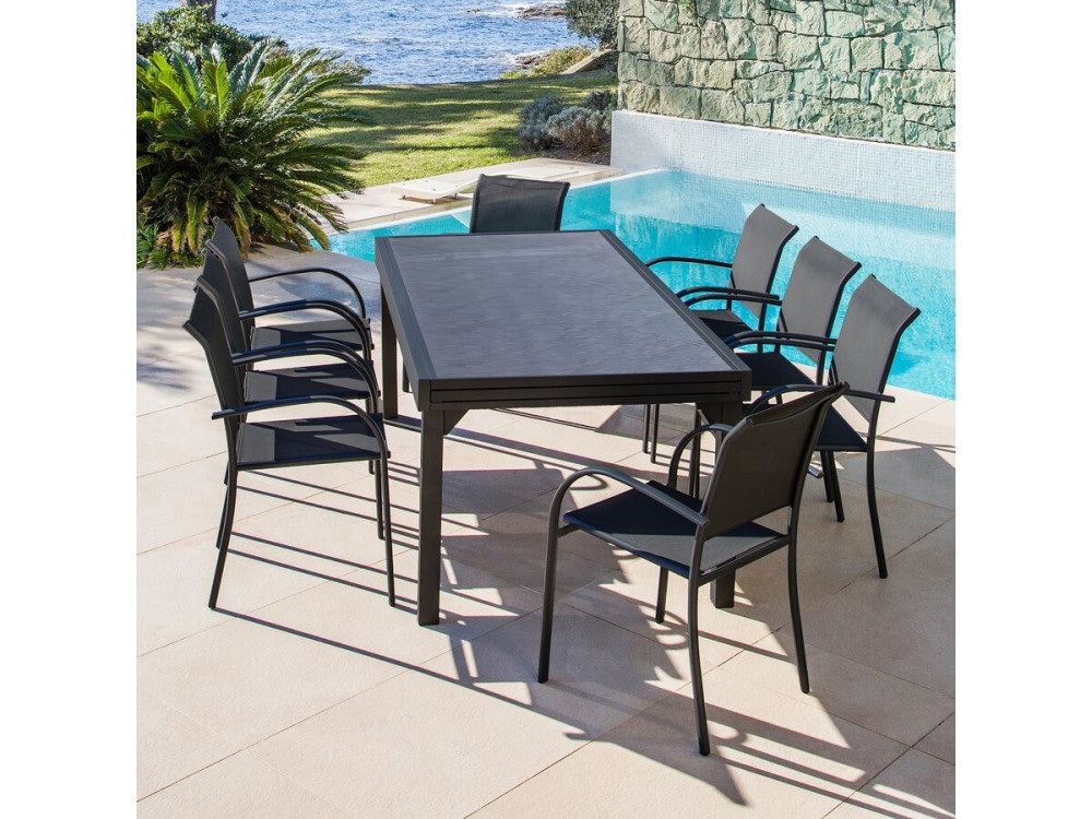 Mesa de jardim em alumínio extensível "Lagos" - 140/280 x 90 x 76 cm - Preto