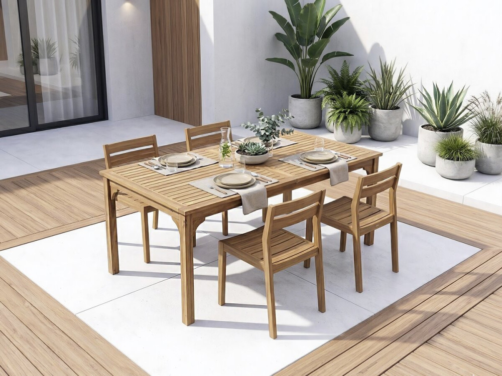 Mesa de jardim de madeira extensível "Valladolid" 180/240 cm - lugares 6 a 10 - Castanho