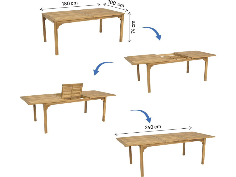 Mesa de jardim de madeira extensível "Valladolid" 180/240 cm - lugares 6 a 10 - Castanho
