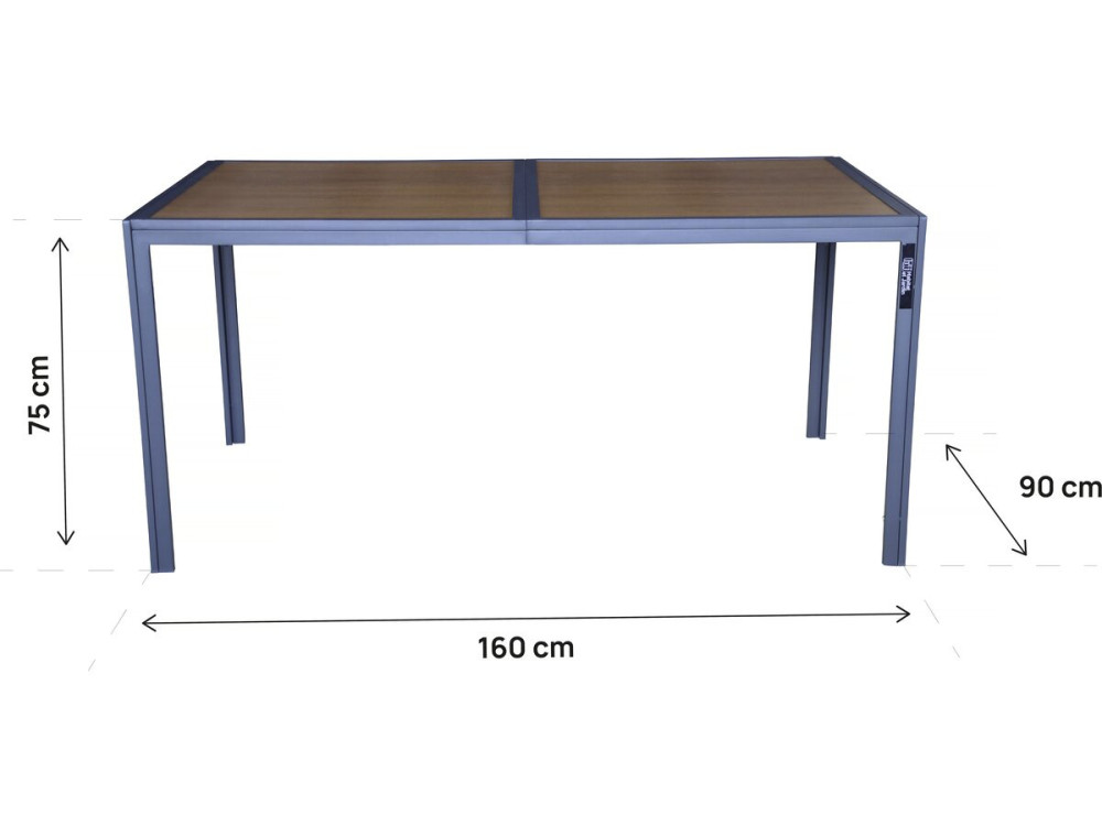 Mesa de jardim em metal com imitação de madeira "Tossa" - 160 x 90 x 75 cm - Castanho