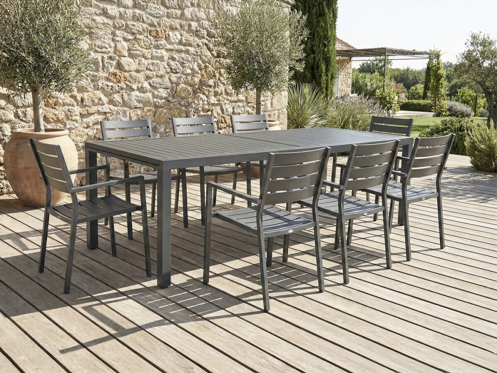 Mesa de jardim metálica extensível "Salou" - 240/300 x 100 x 75 cm - Cinzento