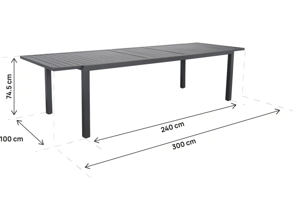 Mesa de jardim metálica extensível "Salou" - 240/300 x 100 x 75 cm - Cinzento