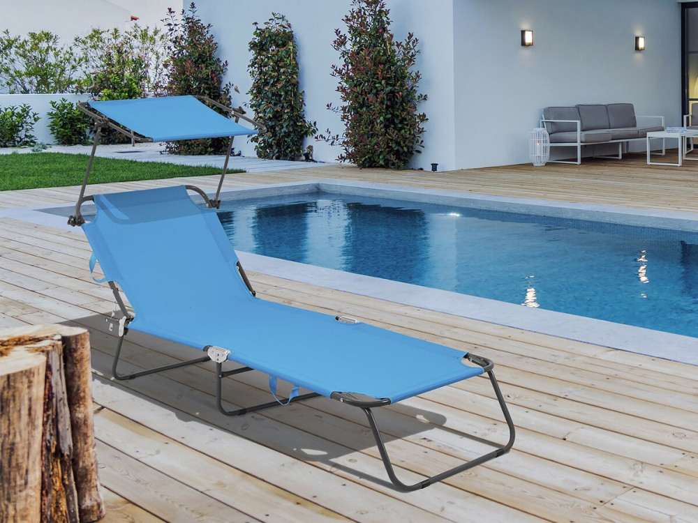 Espreguiçadeira dobrável "Lazy" - Com guarda-sol - Azul