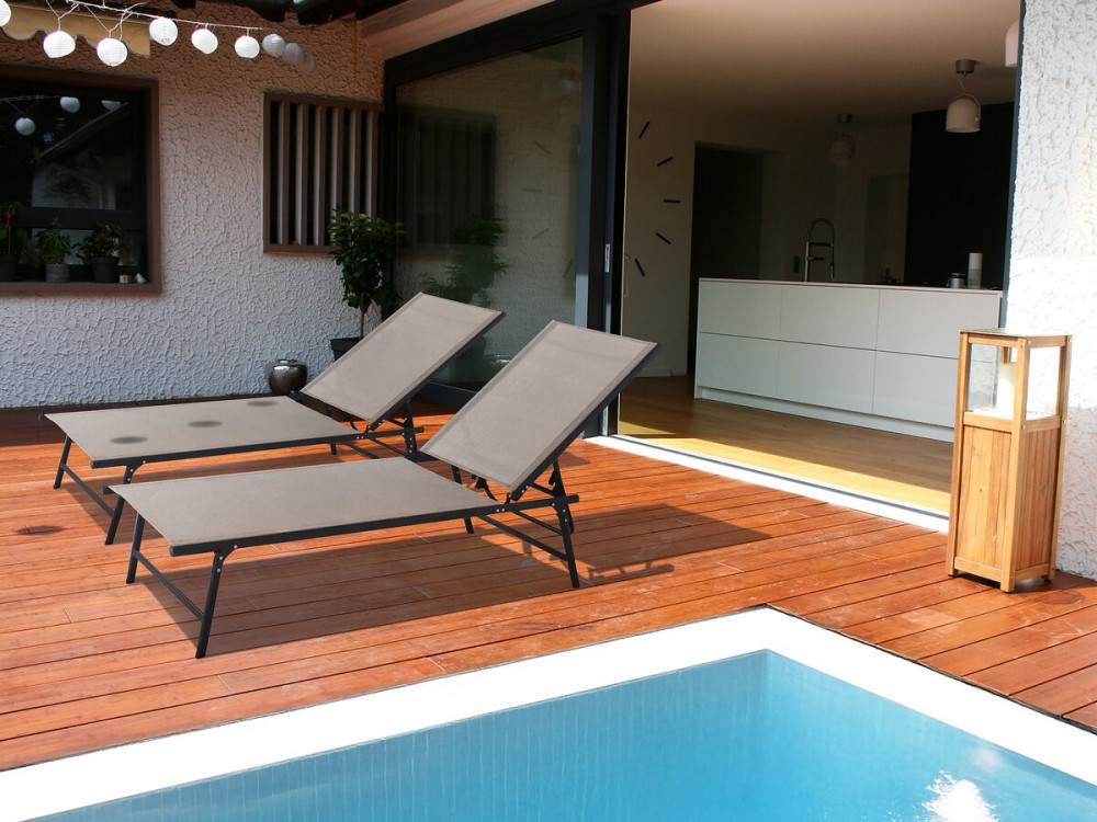 Conjunto de 2 espreguiçadeiras metálicas "Sublima" - 180 x 54 x 104 cm - Taupe