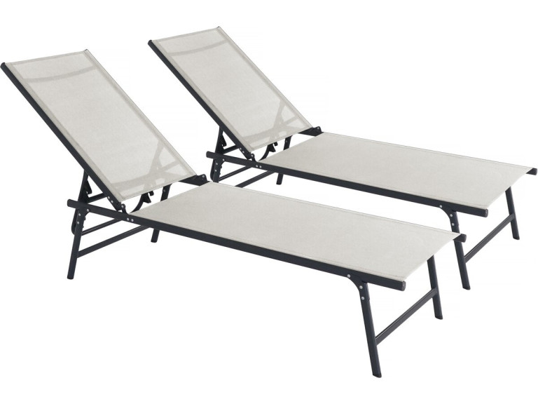 Conjunto de 2 espreguiçadeiras metálicas "Sublima" - 180 x 54 x 104 cm - Bege