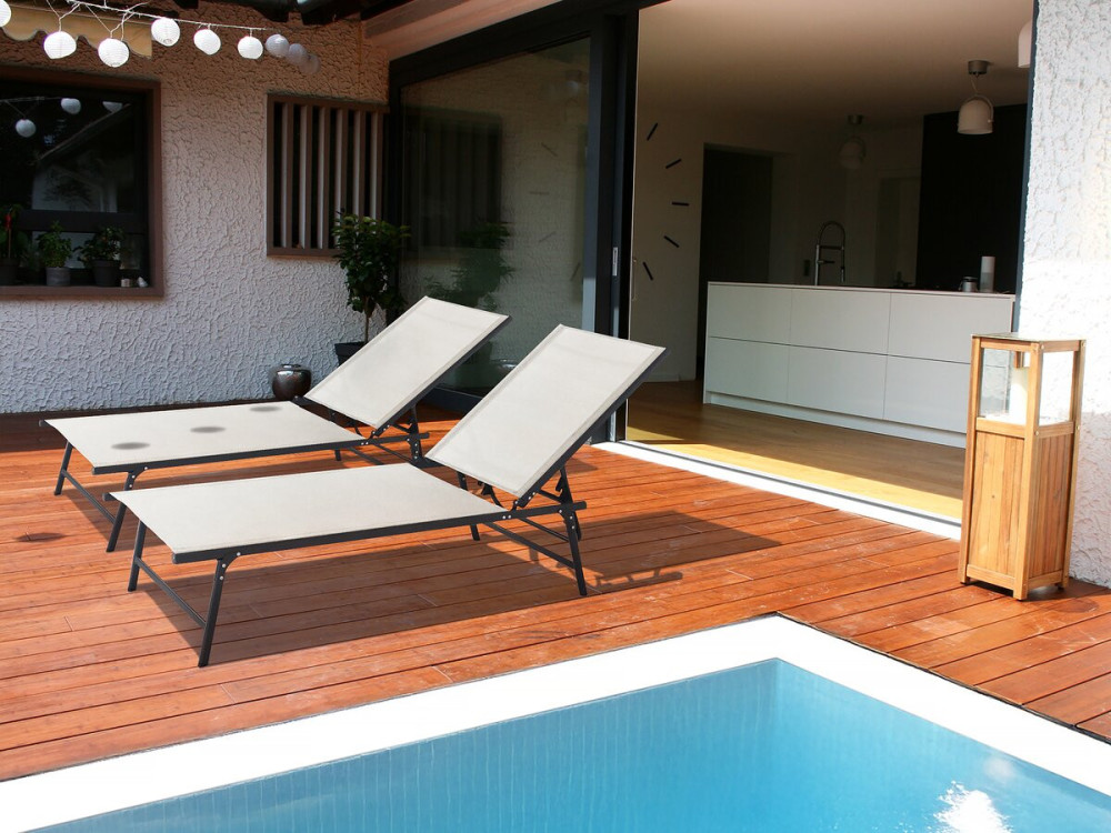 Conjunto de 2 espreguiçadeiras metálicas "Sublima" - 180 x 54 x 104 cm - Bege