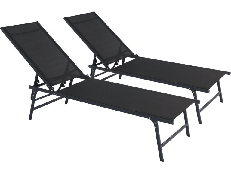 Conjunto de 2 espreguiçadeiras metálicas "Sublima" - 180 x 54 x 104 cm - Preto