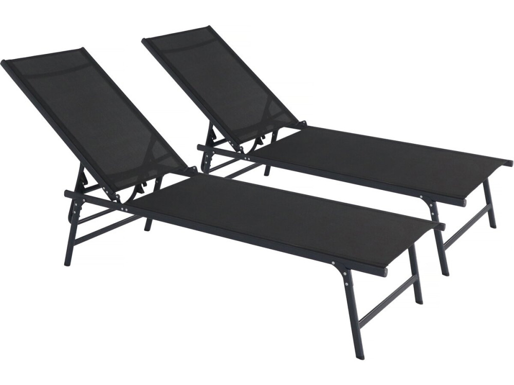 Conjunto de 2 espreguiçadeiras metálicas "Sublima" - 180 x 54 x 104 cm - Preto