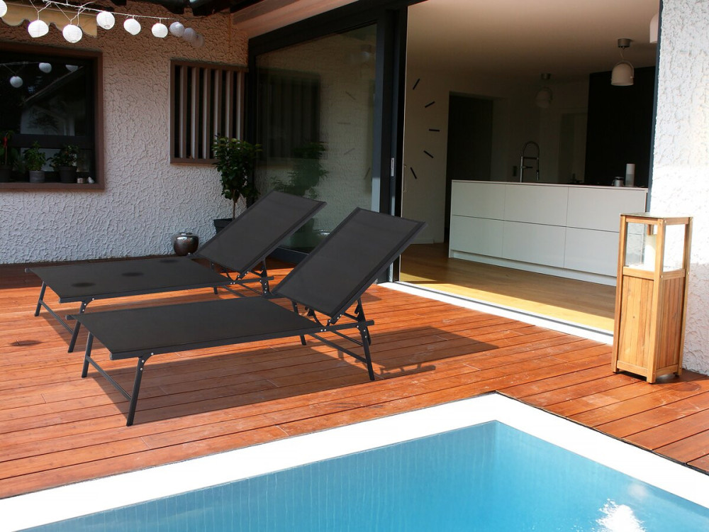 Conjunto de 2 espreguiçadeiras metálicas "Sublima" - 180 x 54 x 104 cm - Preto