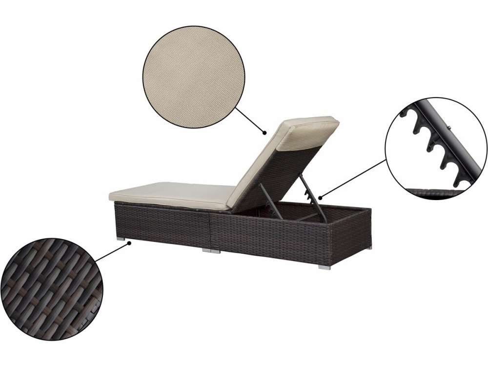 Conjunto de 2 espreguiçadeiras "Alice" em resina tecida com almofadas e mesa de apoio - Castanho