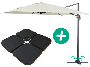 Ombrelone de Jardim Suspenso Alumínio "Sun 3" - Quadrado - 3 x 3 m - Cru - Com Contrapeso