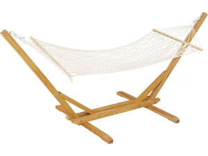 Rede de madeira com tecido macramé "Dallas" - 305 x 120 x 123 cm - Branco