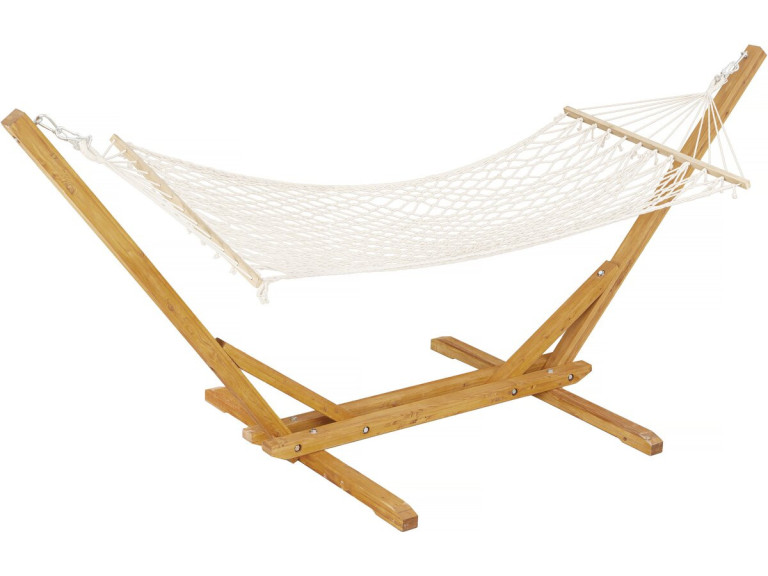 Rede de madeira com tecido macramé "Dallas" - 305 x 120 x 123 cm - Branco