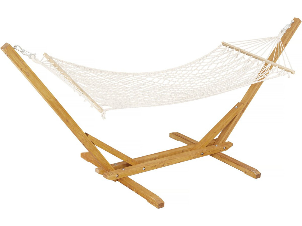 Rede de madeira com tecido macramé "Dallas" - 305 x 120 x 123 cm - Branco