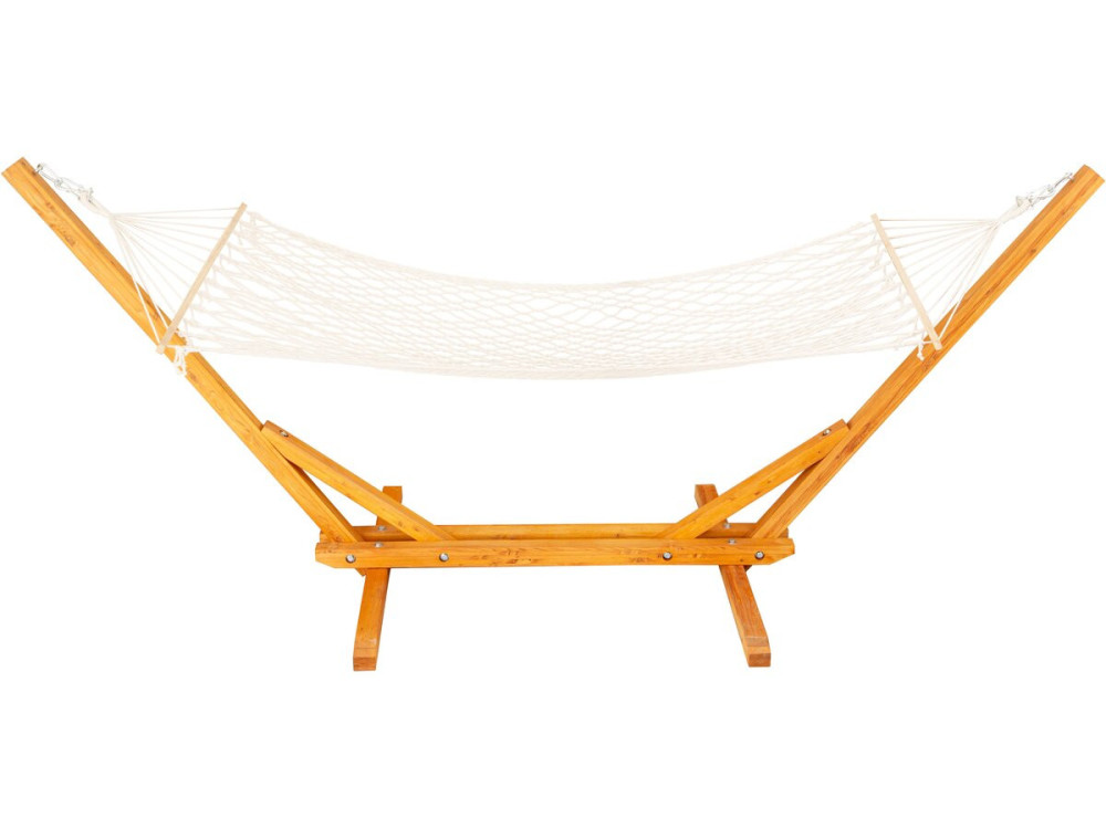 Rede de madeira com tecido macramé "Dallas" - 305 x 120 x 123 cm - Branco