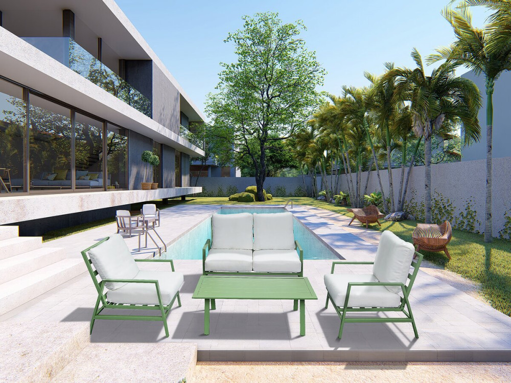Conjunto de mobiliário de jardim em metal "Queens" - 4 lugares - Verde