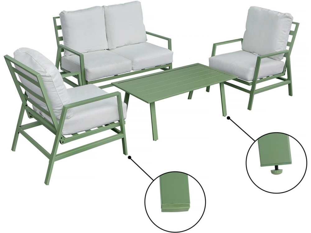 Conjunto de mobiliário de jardim em metal "Queens" - 4 lugares - Verde