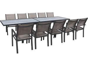 Conjunto de jantar de jardim extensível "Lagos" - 200/320 x 105 x 76 cm - Taupe - 10 lugares