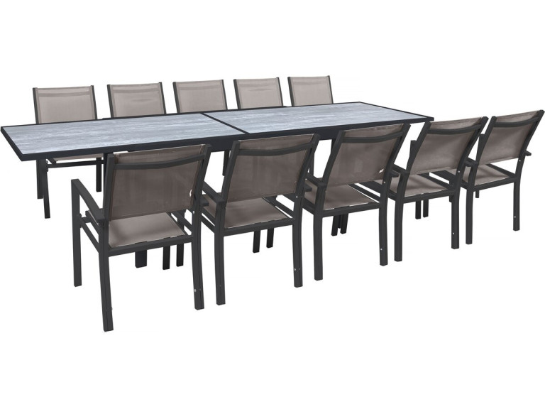 Conjunto de jantar de jardim extensível "Lagos" - 200/320 x 105 x 76 cm - Taupe - 10 lugares