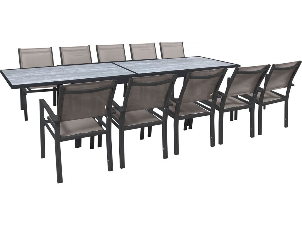 Conjunto de jantar de jardim extensível "Lagos" - 200/320 x 105 x 76 cm - Taupe - 10 lugares