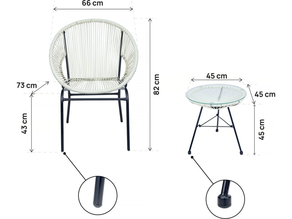 Conjunto de mobiliário de jardim "Poli" Acapulco - 2 lugares - Branco