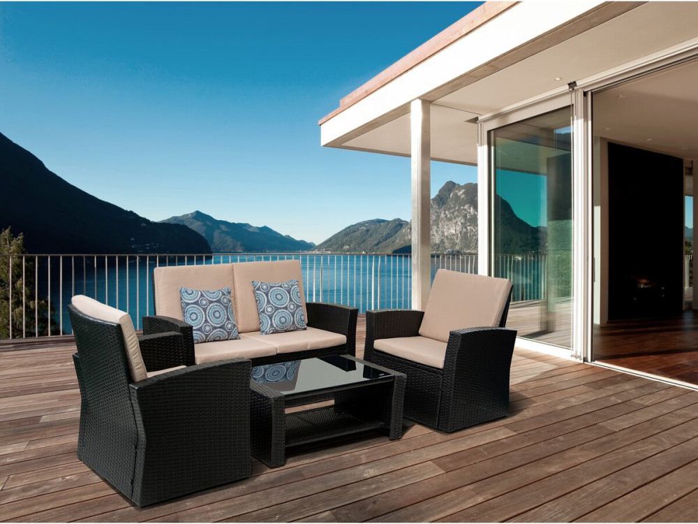Conjunto de Lounge Externo Ilana em Vime - 4 Peças - Preto