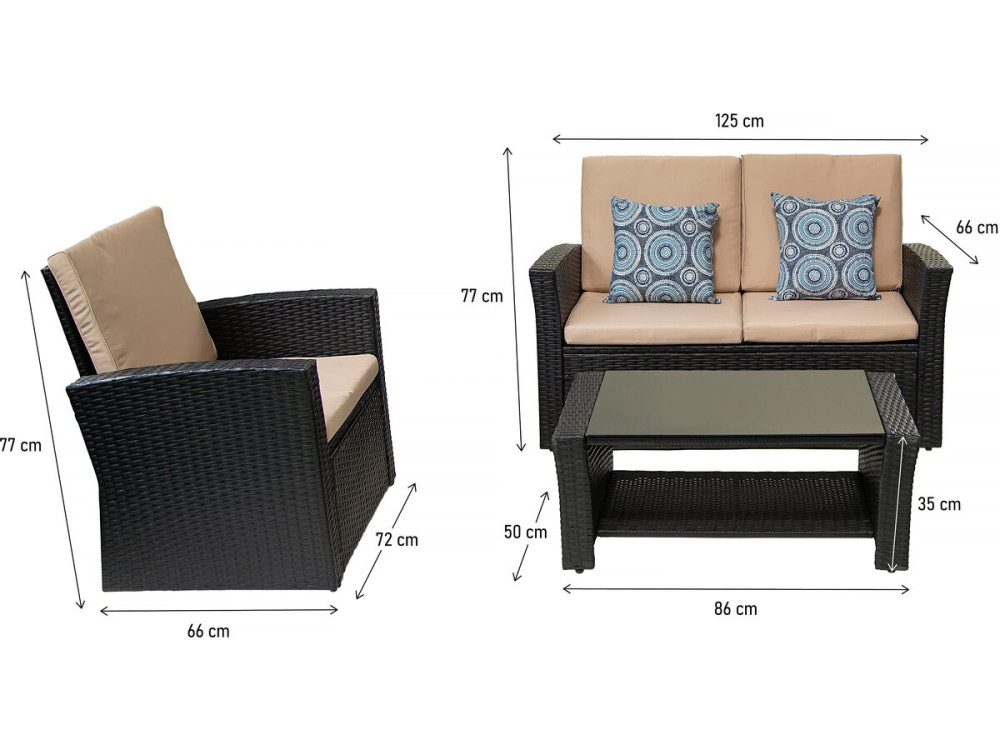 Conjunto de Lounge Externo Ilana em Vime - 4 Peças - Preto