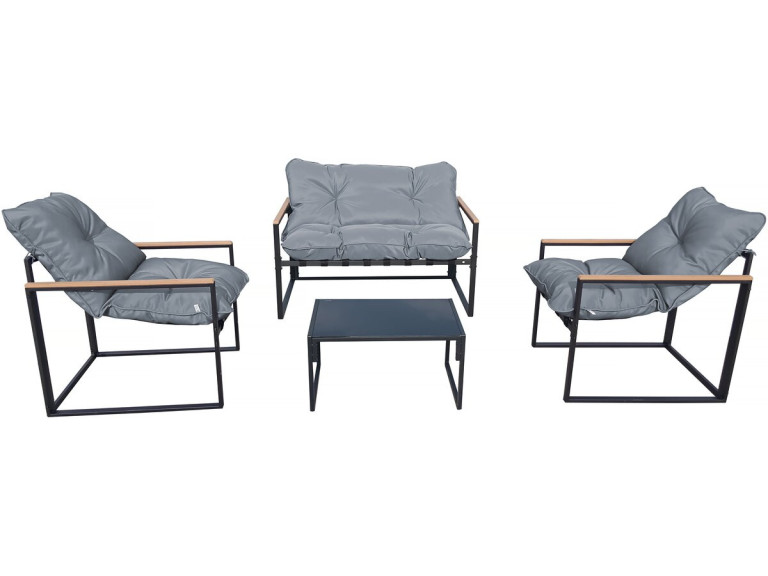 Conjunto de mobiliário de jardim "Jules" - 4 lugares - Cinzento/Preto