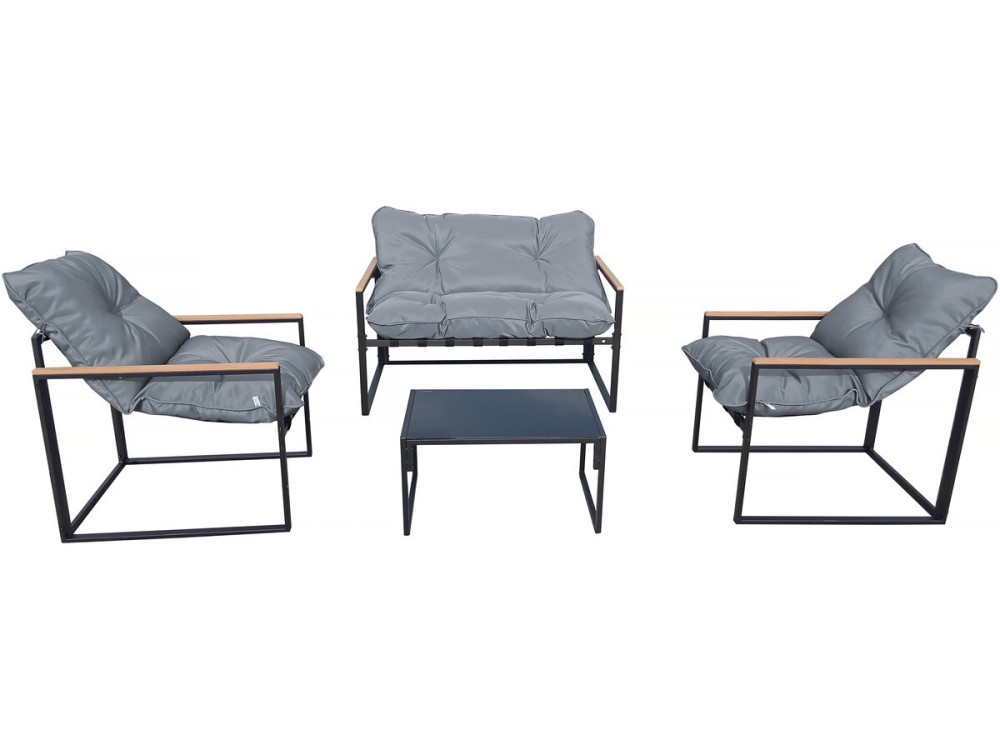 Conjunto de mobiliário de jardim "Jules" - 4 lugares - Cinzento/Preto
