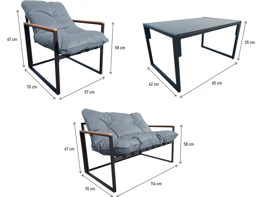 Conjunto de mobiliário de jardim "Jules" - 4 lugares - Cinzento/Preto
